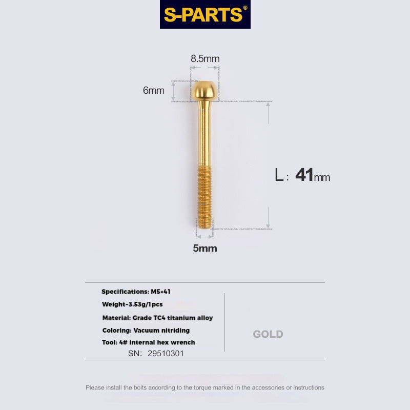 S-PARTS Parafusos de Titânio M5 x 30/35/40/47mm & Porca Cilíndrica & Arruela para Canote de Selim de Bicicleta