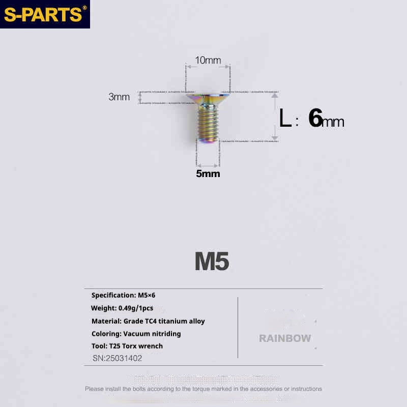 Parafusos de Titânio SPARTS Série Cabeça Escareada M5 L06-55mm