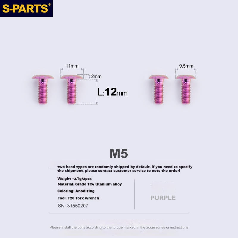 S-PARTS Parafusos para Suporte de Garrafa em Liga de Titânio - Ultra-leves, Ocos, Cabeça Chata, Grande Diâmetro para Bikes de Estrada, Montanha e Dobráveis
