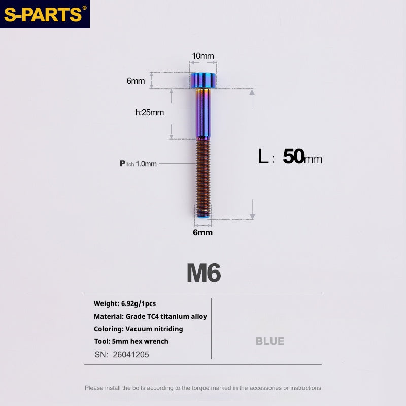 S-PARTS M6x30/40/35/50/60/70 Coperchio cuffia Pinza freno a disco Vite testa stelo in lega di titanio