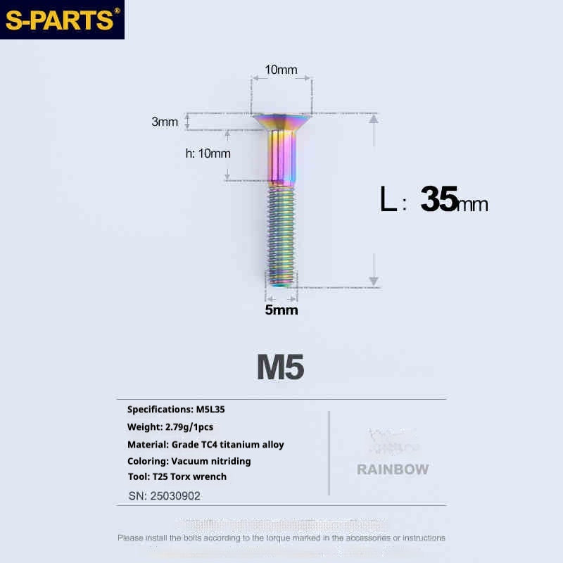 Parafusos de Titânio SPARTS Série Cabeça Escareada M5 L06-55mm