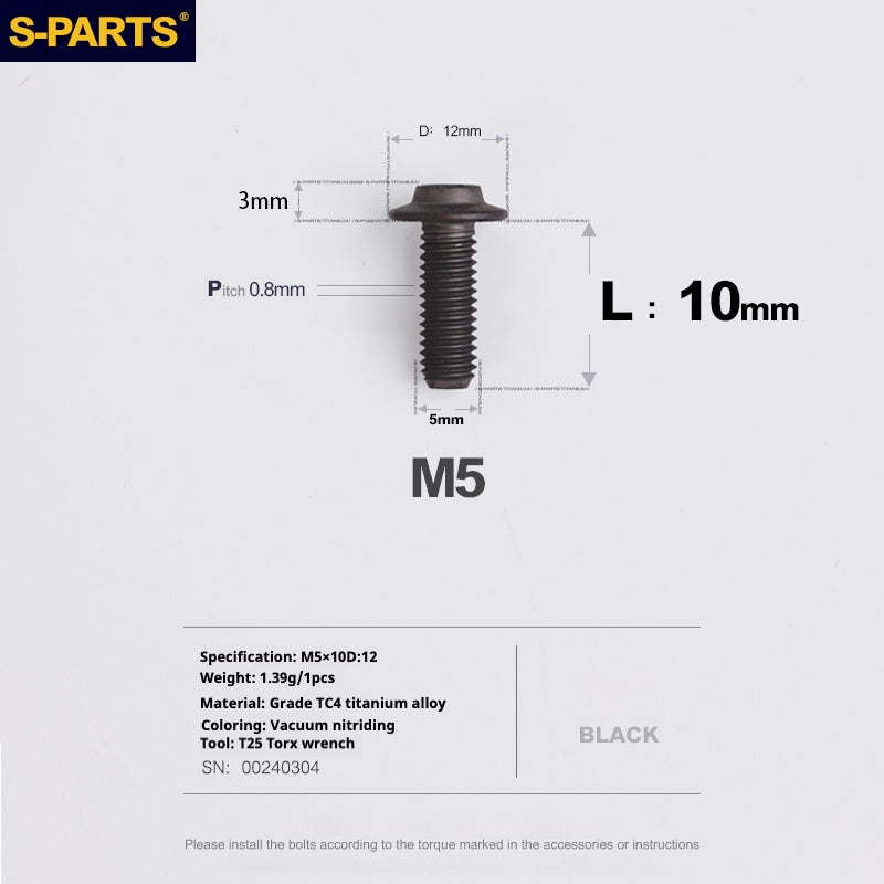 S-PARTS M5 10-30MM Motociclo Veicolo elettrico A3 Nuovo ombrello Testa D12 Vite in lega di titanio