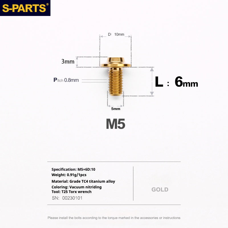 Vite in titanio per motocicletta elettrica S-PARTS A3 con testa a ombrello M5 L06-55mm D10