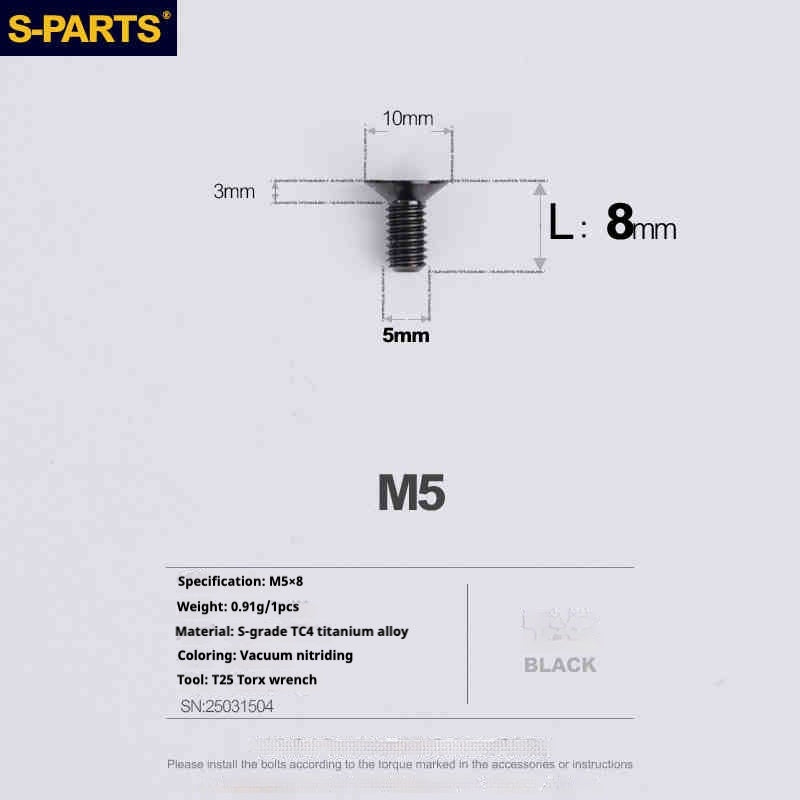 Parafusos de Titânio SPARTS Série Cabeça Escareada M5 L06-55mm