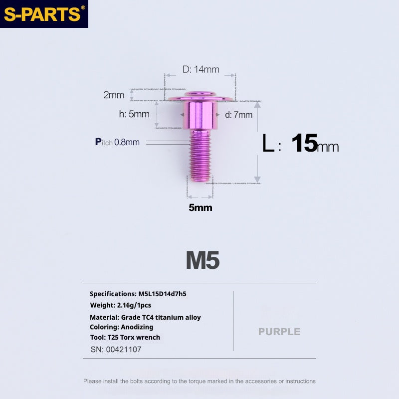 SPARTS A3 Umbrella Head Step Series M5 Viti in titanio viola per motociclette e auto