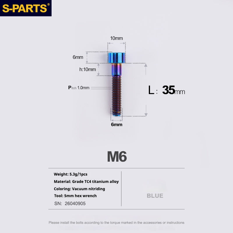 S-PARTS M6x30/40/35/50/60/70 Coperchio cuffia Pinza freno a disco Vite testa stelo in lega di titanio