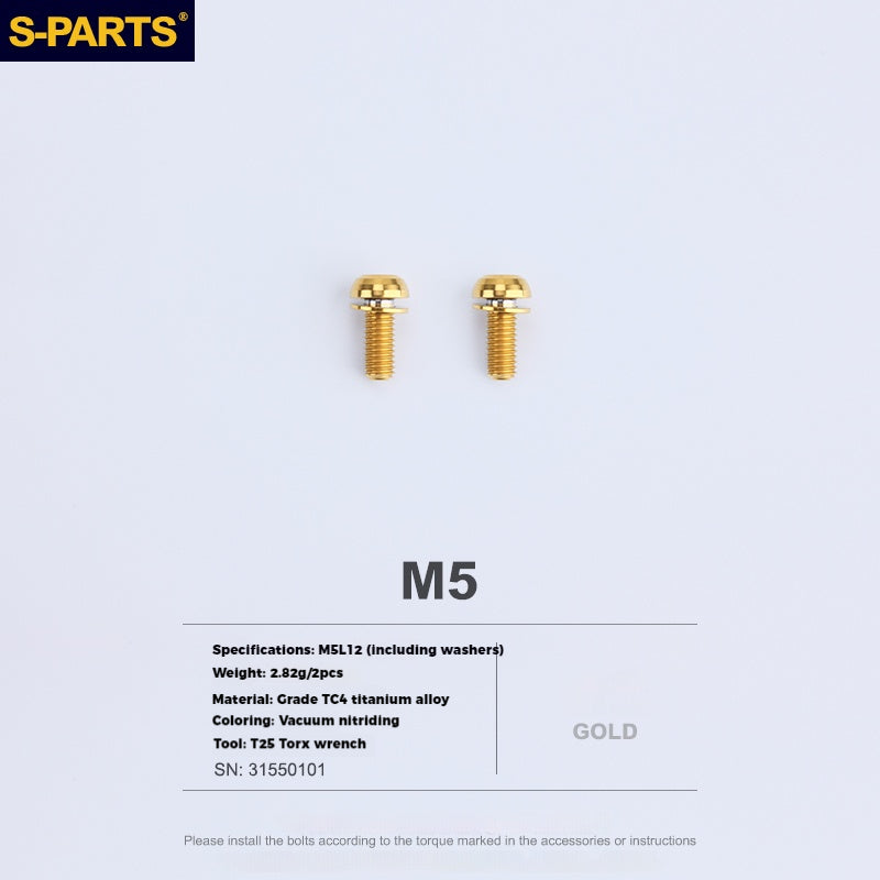 S-PARTS Parafusos para Suporte de Garrafa em Liga de Titânio - Ultra-leves, Ocos, Cabeça Chata, Grande Diâmetro para Bikes de Estrada, Montanha e Dobráveis