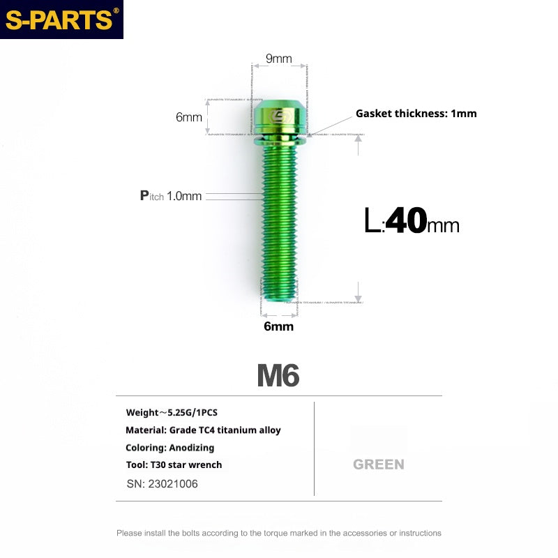 SPARTS A2 Series M6 L10-55mm Titanium Screws