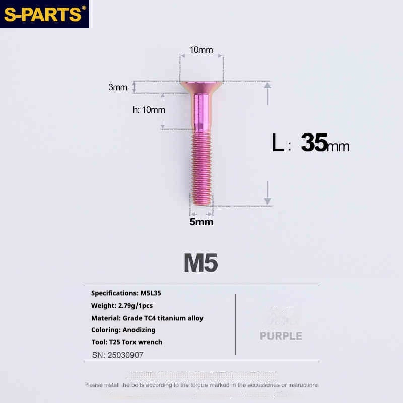 Parafusos de Titânio SPARTS Série Cabeça Escareada M5 L06-55mm