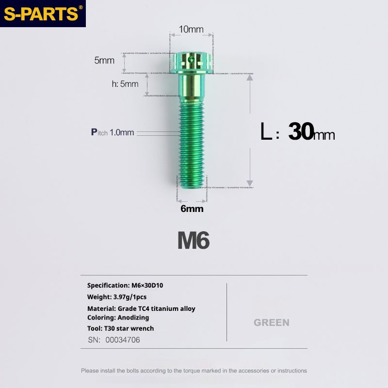 Viti in titanio verde SPARTS A3 Series M6 L08-120mm per motociclette e auto