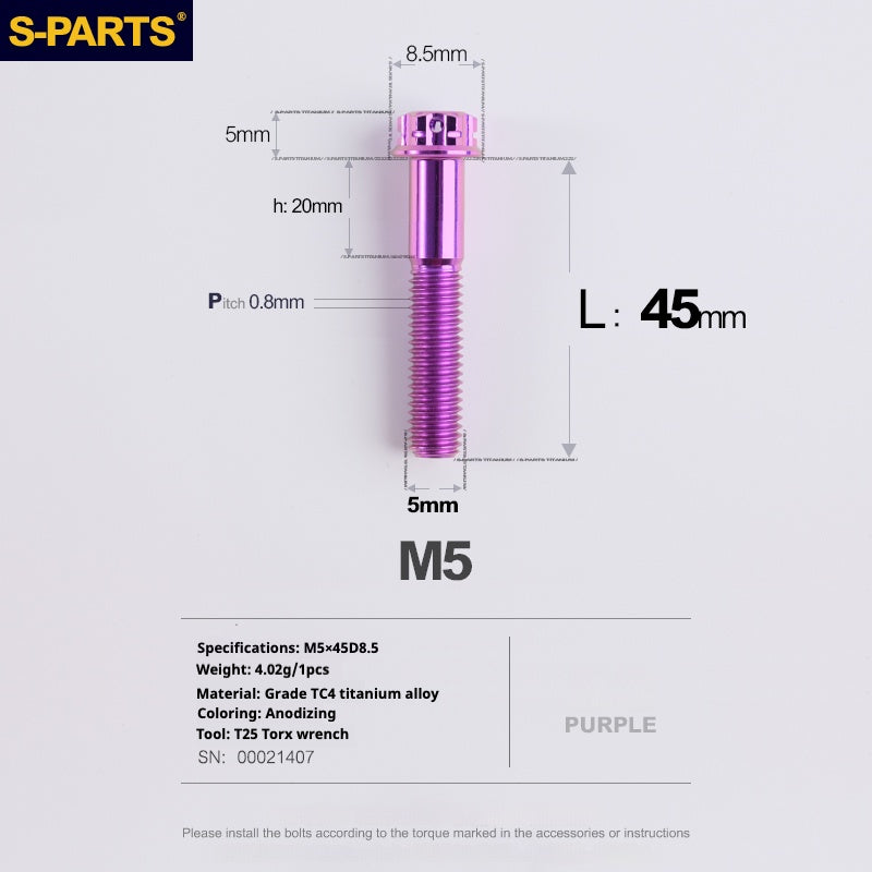 SPARTS Viti in titanio viola A3 Series M5 L06-110mm per motociclette e auto