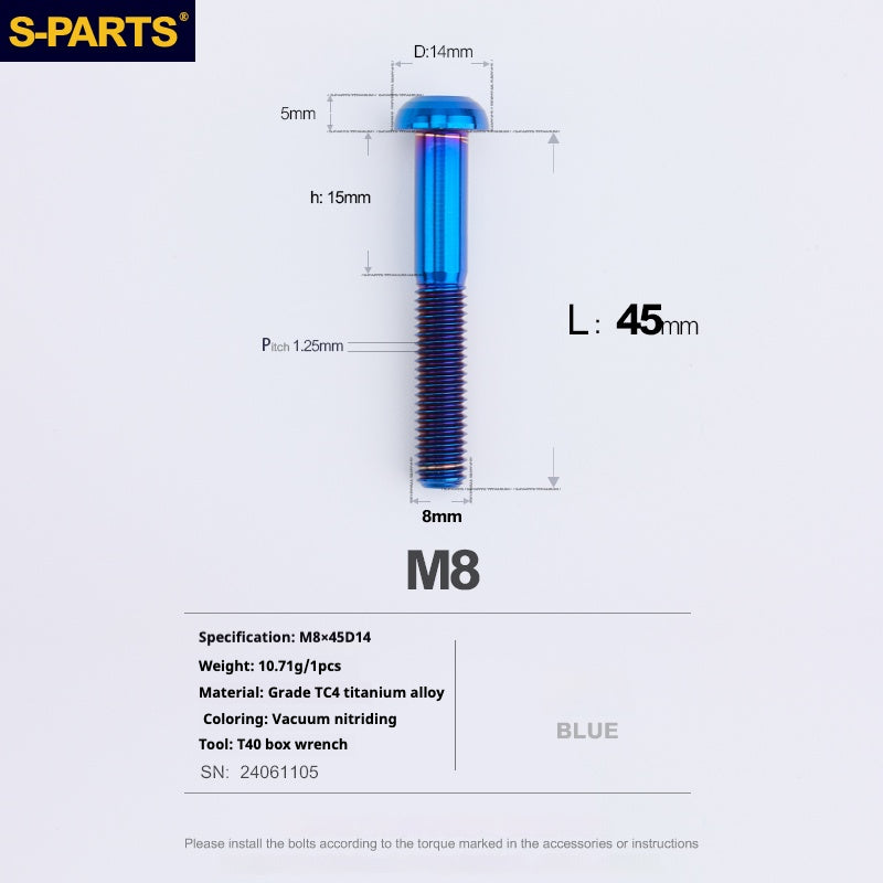Viti in titanio SPARTS A2 serie testa ombrello M8 L15-50mm