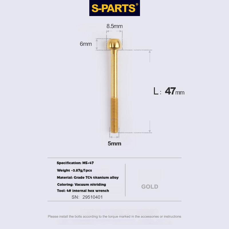 S-PARTS Parafusos de Titânio M5 x 30/35/40/47mm & Porca Cilíndrica & Arruela para Canote de Selim de Bicicleta