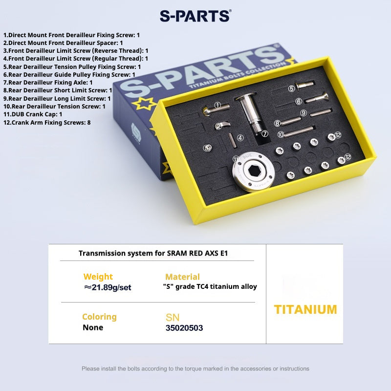 S-Parts Upgrade de Titânio para Tarmac SL8/Specialized Sworks Shimano Dura-Ace SRAM RED AXS/R9270 R9250 Di2 Force Project BLACK LTD/ SD Worx Parafuso Porca