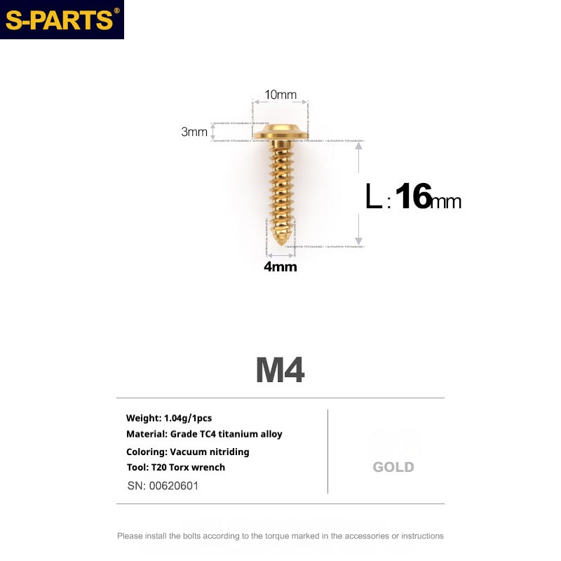 SPARTS A3 Cabeça Guarda-chuva Parafuso Autoatarraxante Série M4 L12-20mm D10 Titânio para Moto e Automóvel