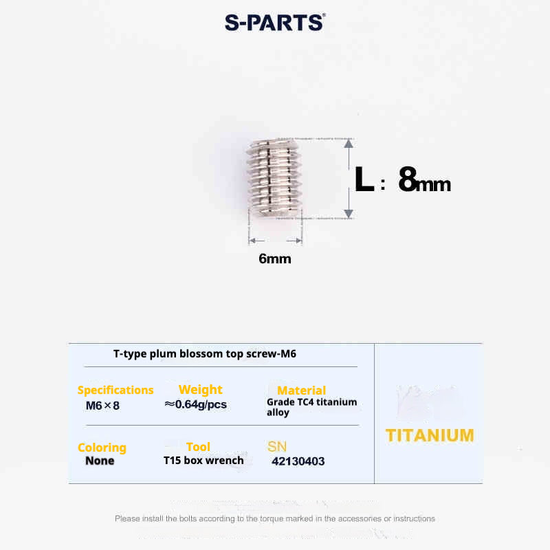 SPARTS Outil de Plombier en T T15 Fil supérieur plat M6 L08-10-12-16 Vis en titane