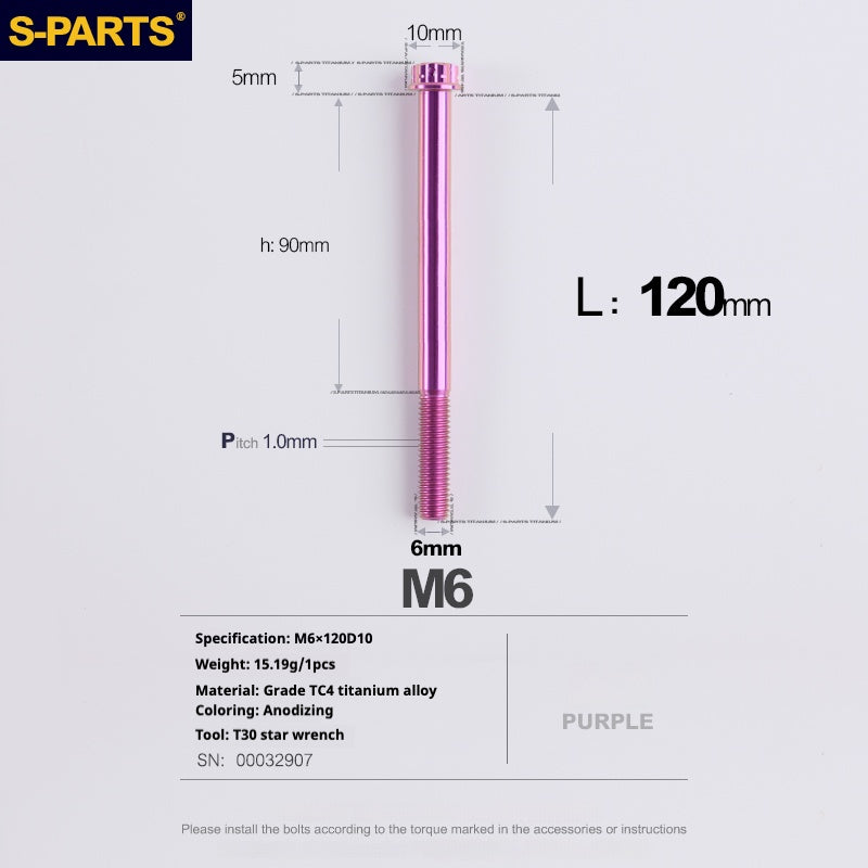 Viti in titanio viola SPARTS A3 Series M6 L08-120mm per motociclette e auto