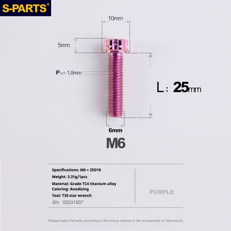 Viti in titanio viola SPARTS A3 Series M6 L08-120mm per motociclette e auto