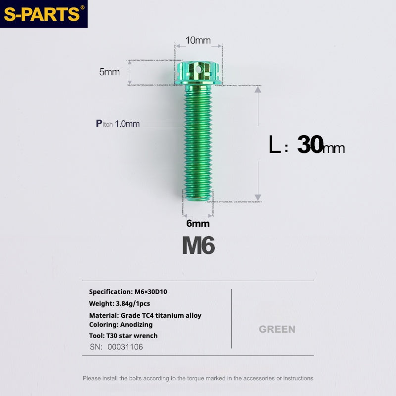 Viti in titanio verde SPARTS A3 Series M6 L08-120mm per motociclette e auto