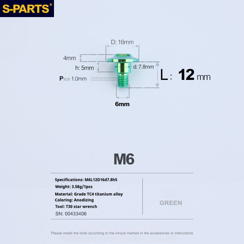 SPARTS A3 Umbrella Head Step Series M6 Viti in titanio verde per motociclette e auto