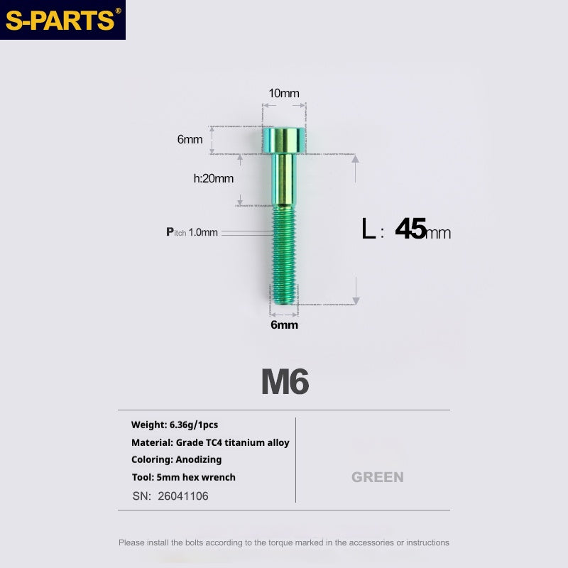 S-PARTS M6x30/40/35/50/60/70 Coperchio cuffia Pinza freno a disco Vite testa stelo in lega di titanio