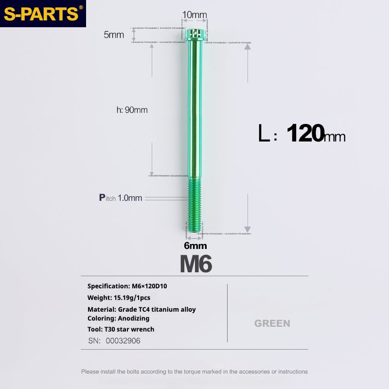 Viti in titanio verde SPARTS A3 Series M6 L08-120mm per motociclette e auto