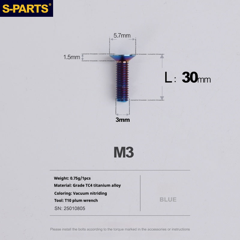 Viti in lega di titanio SPARTS serie svasata M3 L06-30mm