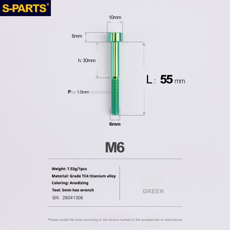 S-PARTS M6x30/40/35/50/60/70 Coperchio cuffia Pinza freno a disco Vite testa stelo in lega di titanio