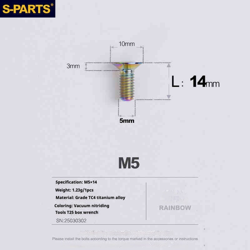 Parafusos de Titânio SPARTS Série Cabeça Escareada M5 L06-55mm