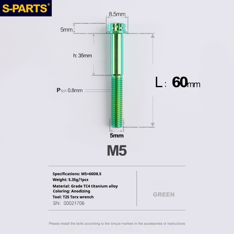 SPARTS Vis Titane Série A3 M5 L06-110mm pour Moto et Auto