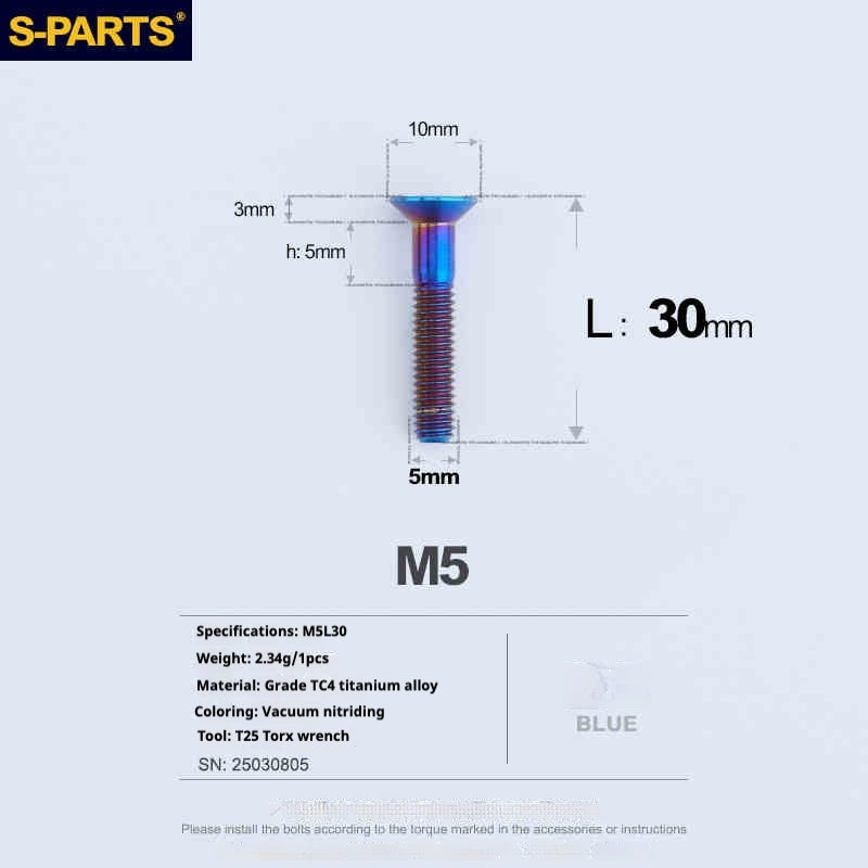 Parafusos de Titânio SPARTS Série Cabeça Escareada M5 L06-55mm
