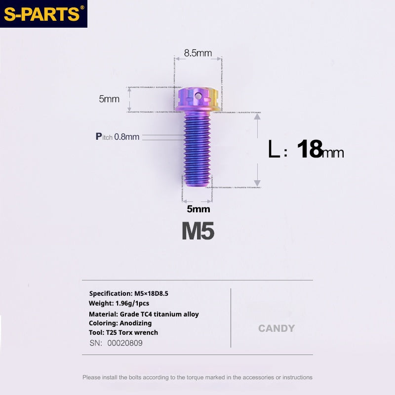SPARTS Parafusos de Titânio Coloridos Candy Série A3 M5 L06-95mm para Motocicleta/Automóvel