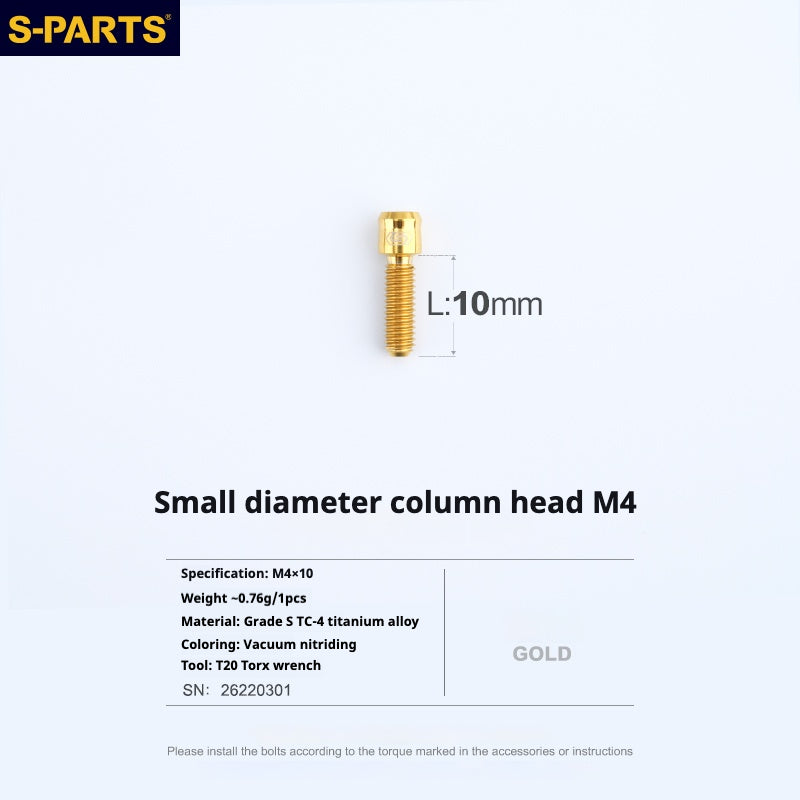 S-PARTS Série Small Column Head M4 L06-50mm Support de guidon Réglage fixe de la course de frein Vis en titane