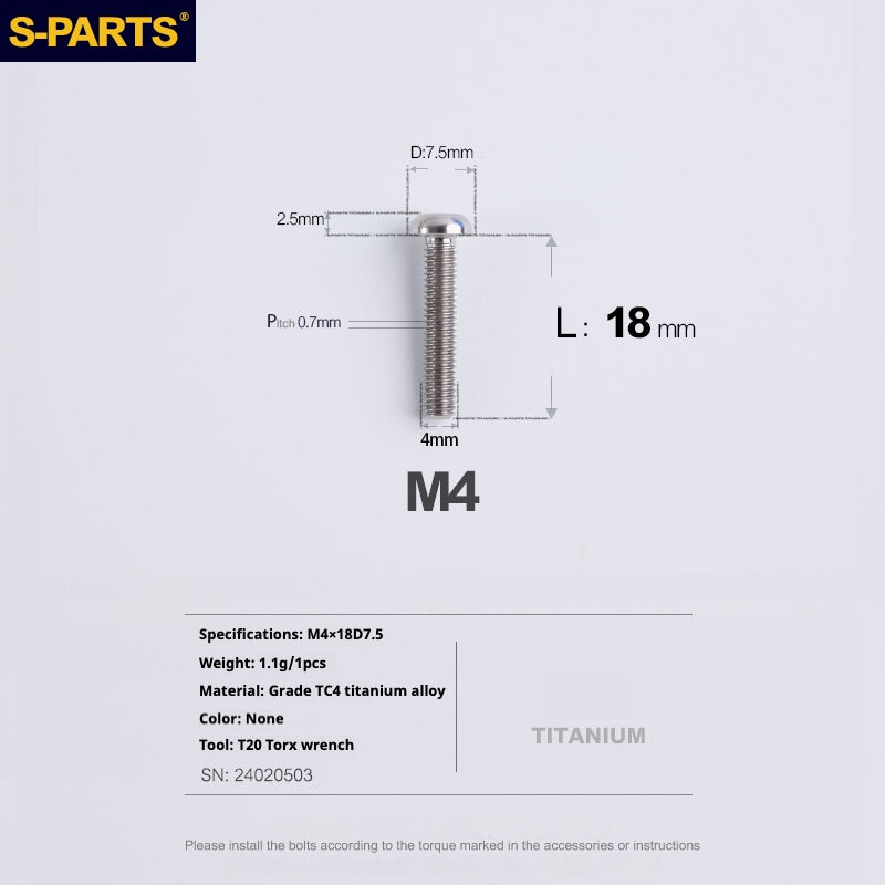 Vite in lega di titanio con testa a ombrello S-PARTSA2 m4*10/12/16/18/20/25mm per serie sterzo bici da strada e mountain bike