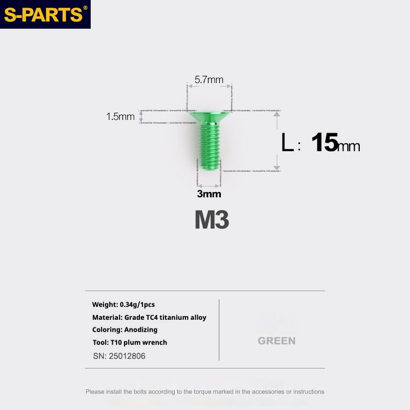 Viti in lega di titanio SPARTS serie svasata M3 L06-30mm