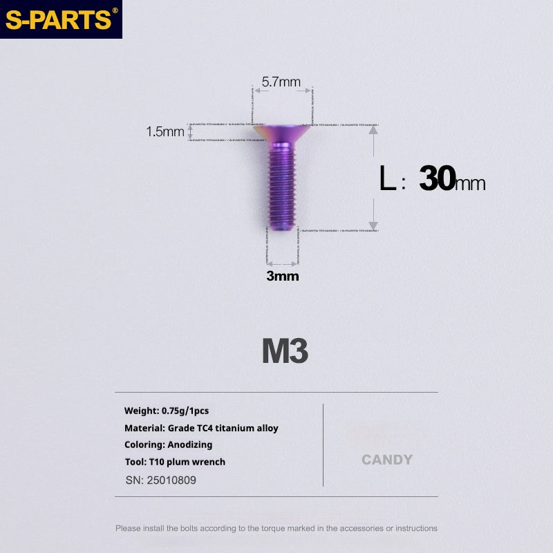 Viti in lega di titanio SPARTS serie svasata M3 L06-30mm