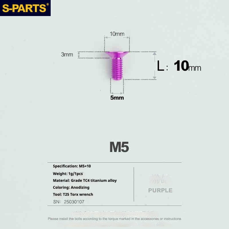Parafusos de Titânio SPARTS Série Cabeça Escareada M5 L06-55mm