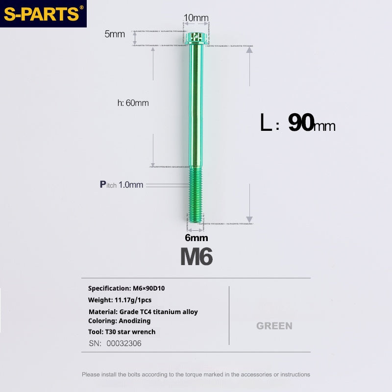 Viti in titanio verde SPARTS A3 Series M6 L08-120mm per motociclette e auto