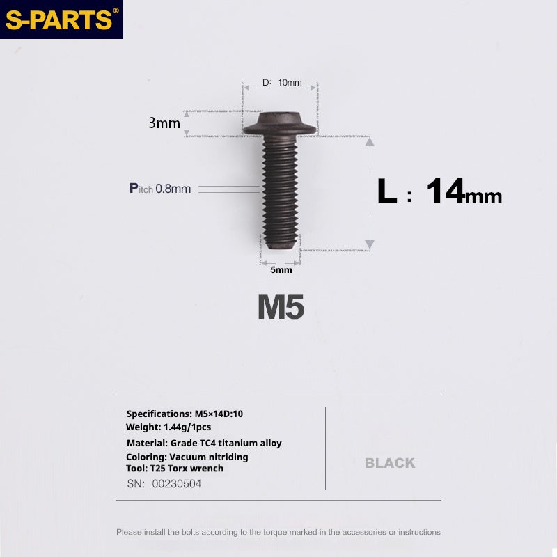 Vite in titanio per motocicletta elettrica S-PARTS A3 con testa a ombrello M5 L06-55mm D10