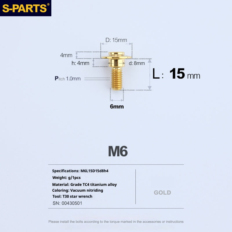 SPARTS A3 Umbrella Head Step Series M6 Viti in titanio dorato per motociclette e auto