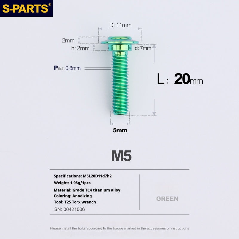 SPARTS A3 Umbrella Head Step Series M5 Viti in titanio verde per motociclette e auto