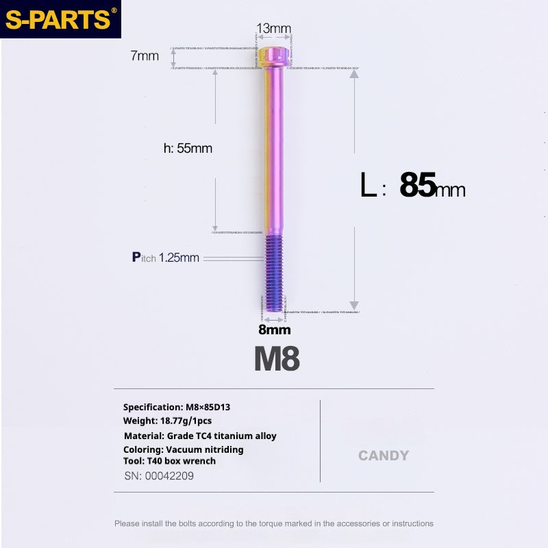 SPARTS A3 Serie M8 L10-120mm Viti in titanio color caramella per motociclette e auto