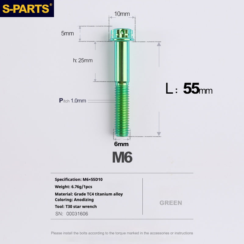 Viti in titanio verde SPARTS A3 Series M6 L08-120mm per motociclette e auto