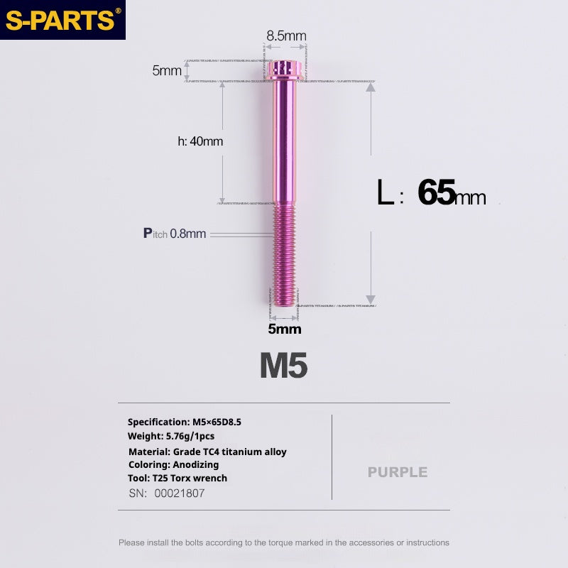 SPARTS Viti in titanio viola A3 Series M5 L06-110mm per motociclette e auto