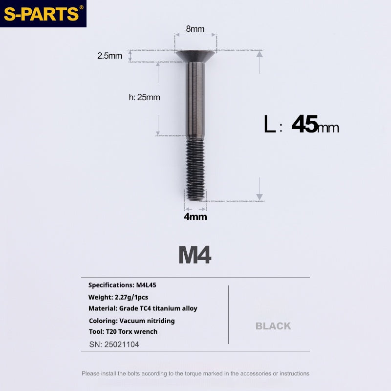 SPARTS Countersunk Head Series M4 L08-45mm Titanium Screws