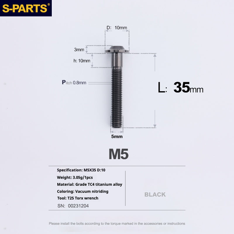 Vite in titanio per motocicletta elettrica S-PARTS A3 con testa a ombrello M5 L06-55mm D10