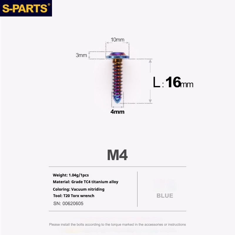 SPARTS A3 Cabeça Guarda-chuva Parafuso Autoatarraxante Série M4 L12-20mm D10 Titânio para Moto e Automóvel