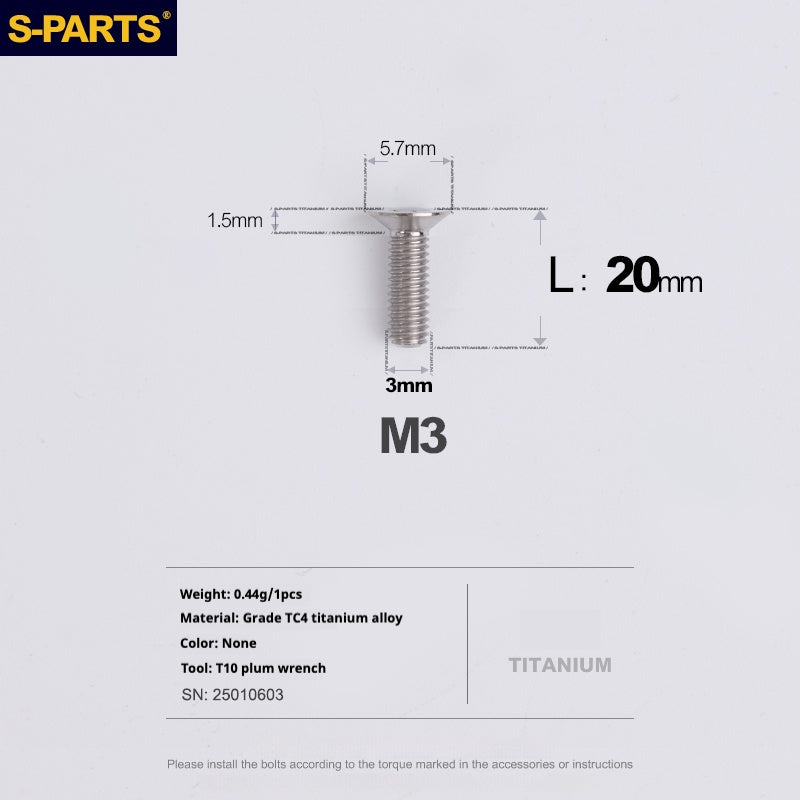 Viti in lega di titanio SPARTS serie svasata M3 L06-30mm