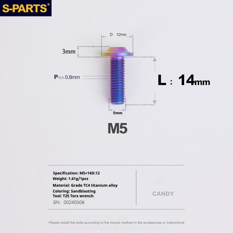 S-PARTS M5 10-30MM Motociclo Veicolo elettrico A3 Nuovo ombrello Testa D12 Vite in lega di titanio
