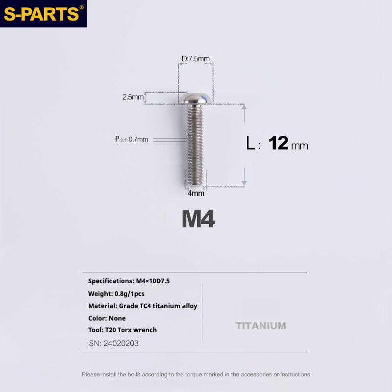 Vite in lega di titanio con testa a ombrello S-PARTSA2 m4*10/12/16/18/20/25mm per serie sterzo bici da strada e mountain bike